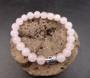 Bracelet Bouddha Thaï or ou argent en Quartz Rose du Brésil