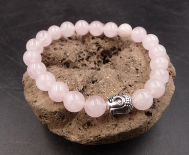 Bracelet Bouddha Thaï or ou argent en Quartz Rose du Brésil