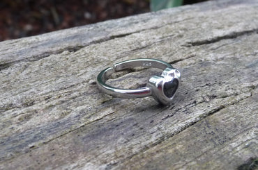 Bague réglable en forme de cœur, pierre naturelle spinelle noir à facettes, argent 925