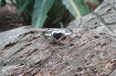 Bague réglable en forme de cœur, pierre naturelle spinelle noir à facettes, argent 925