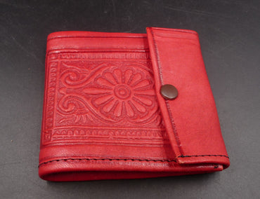 Porte-monnaie porte-cartes porte-feuille en cuir rouge artisanat Maroc