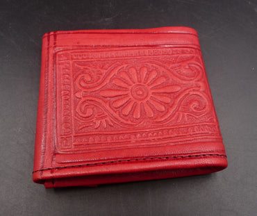 Porte-monnaie porte-cartes porte-feuille en cuir rouge artisanat Maroc