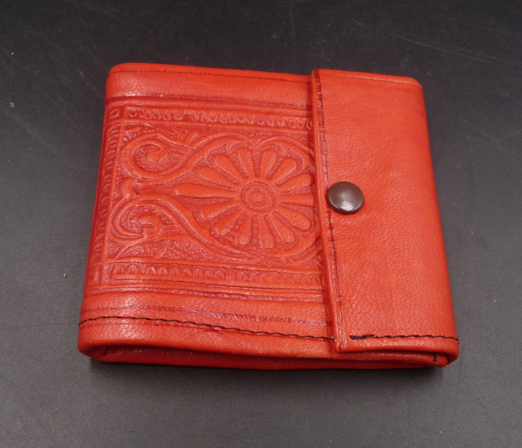 Porte-monnaie porte-cartes en cuir orange artisanat Maroc