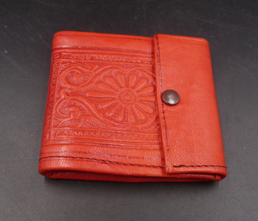 Porte-monnaie porte-cartes en cuir orange artisanat Maroc