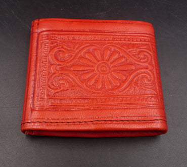 Porte-monnaie porte-cartes en cuir orange artisanat Maroc