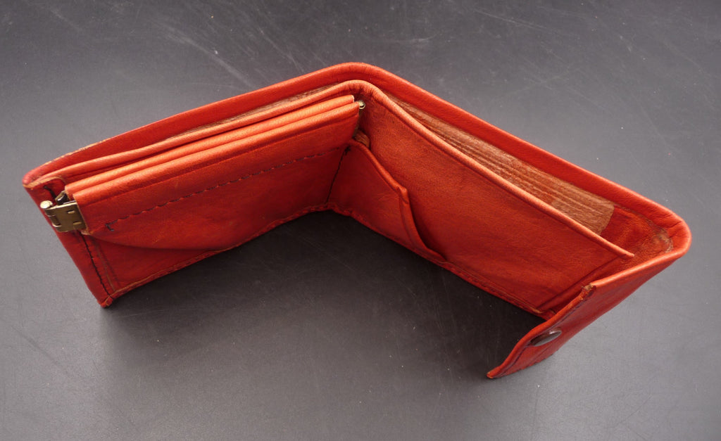 Porte-monnaie porte-cartes en cuir orange artisanat Maroc