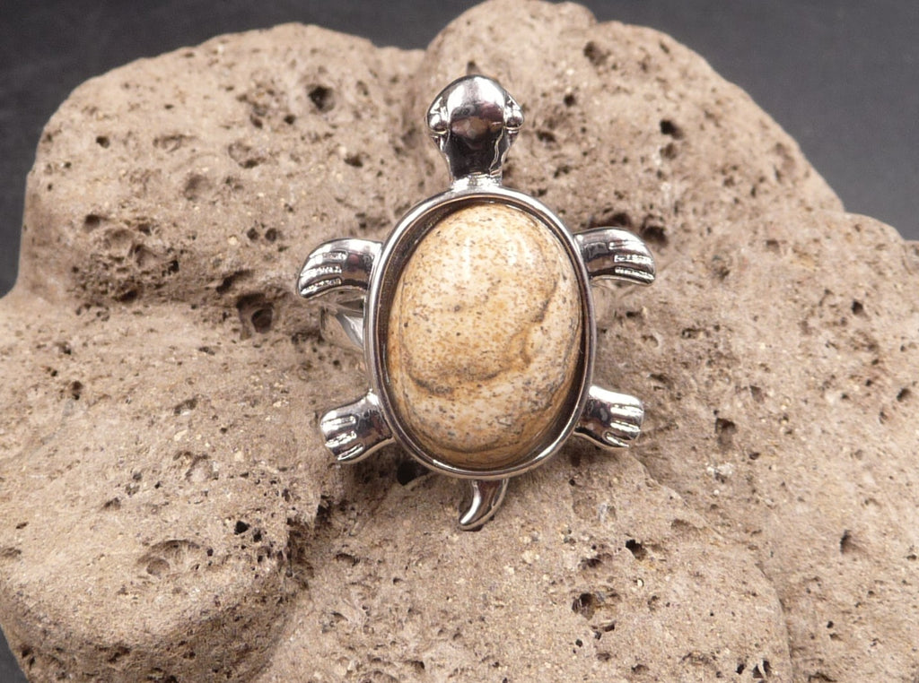 Bague tortue en Jaspe Brun - Taille réglable