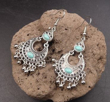 Boucles d'oreilles "Râgâ" en argent Tibétain et Howlite Turquoise