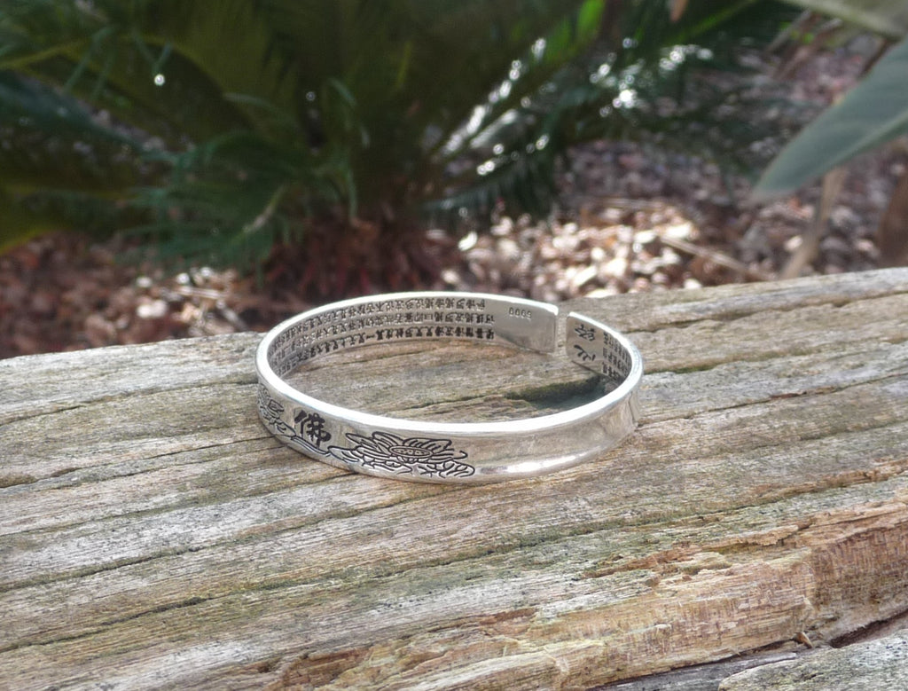 Bracelet en argent 999 Fleur de Lotus Spiritualité Bouddha Méditation Sutra