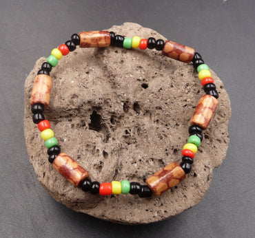 Bracelet élastique rasta perles en bois Indonésie