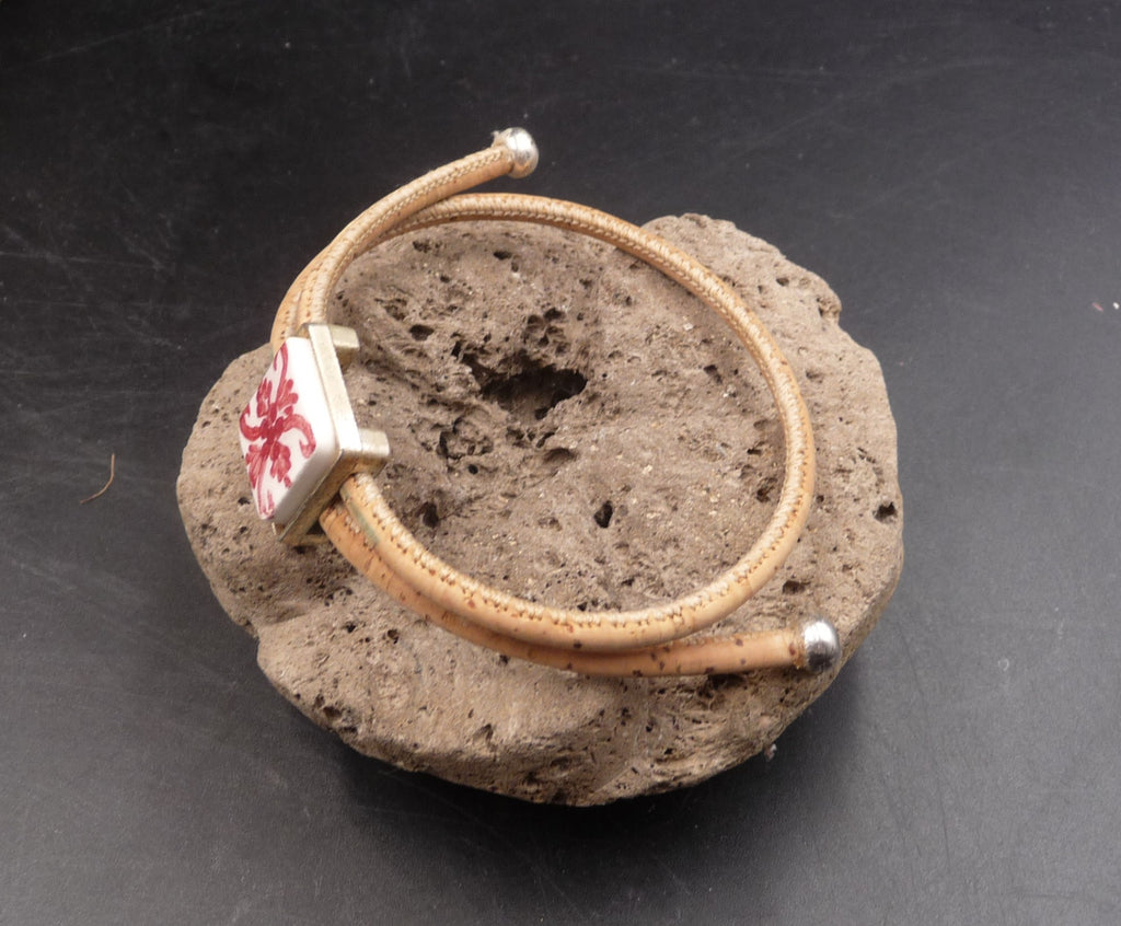 Bracelet réglable en liège et céramique artisanat Portugal