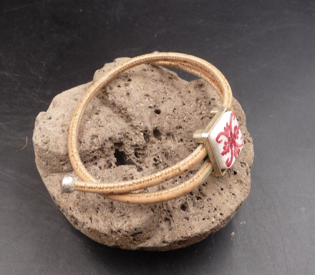 Bracelet réglable en liège et céramique artisanat Portugal