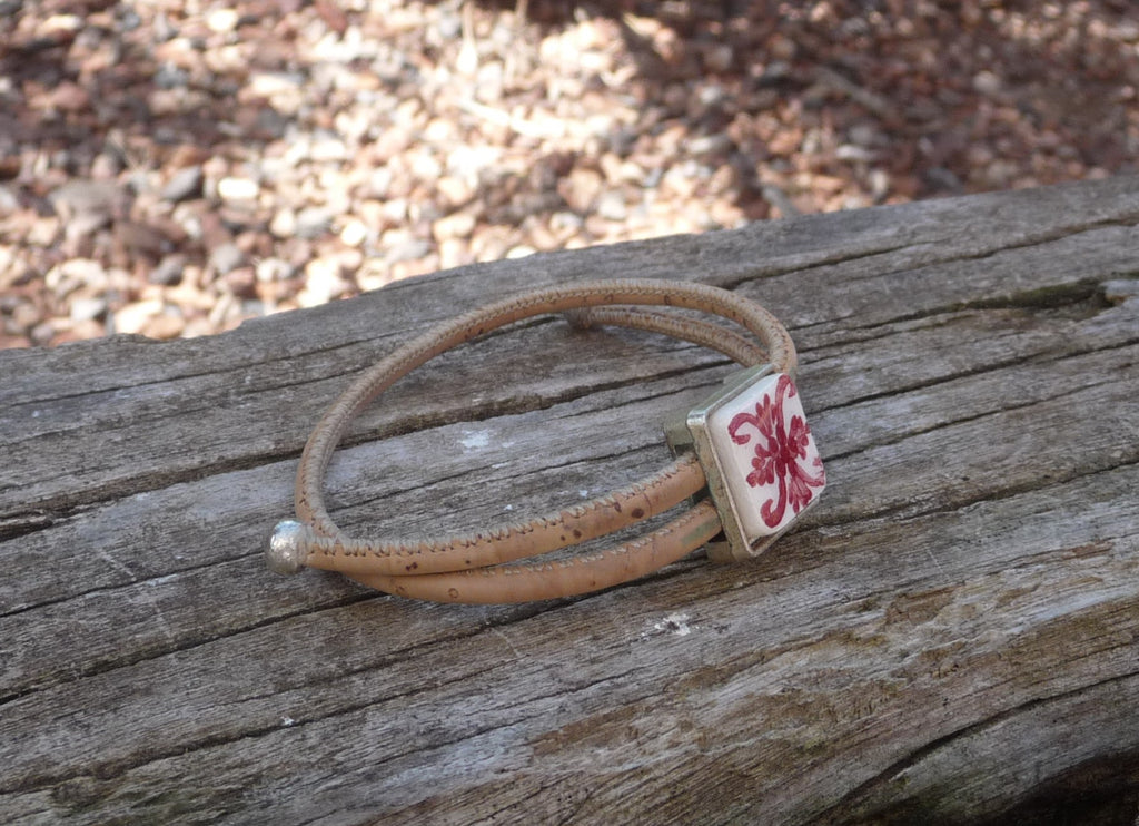 Bracelet réglable en liège et céramique artisanat Portugal