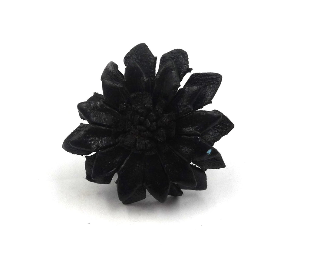 Bague Vintage en cuir marguerite fleur noire taille réglable