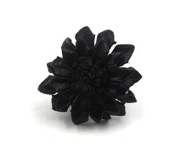 Bague Vintage en cuir marguerite fleur noire taille réglable