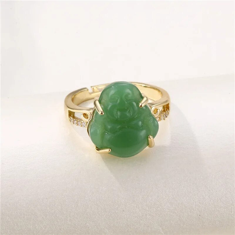 Bague Bouddha rieur en jade