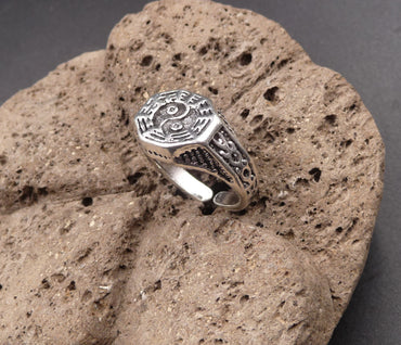 Bague gravée Yin et Yang en argent 990