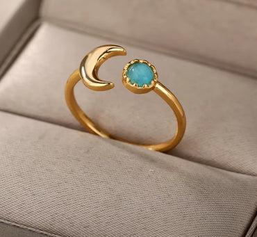 Bague Croissant de Lune et Soleil en opale