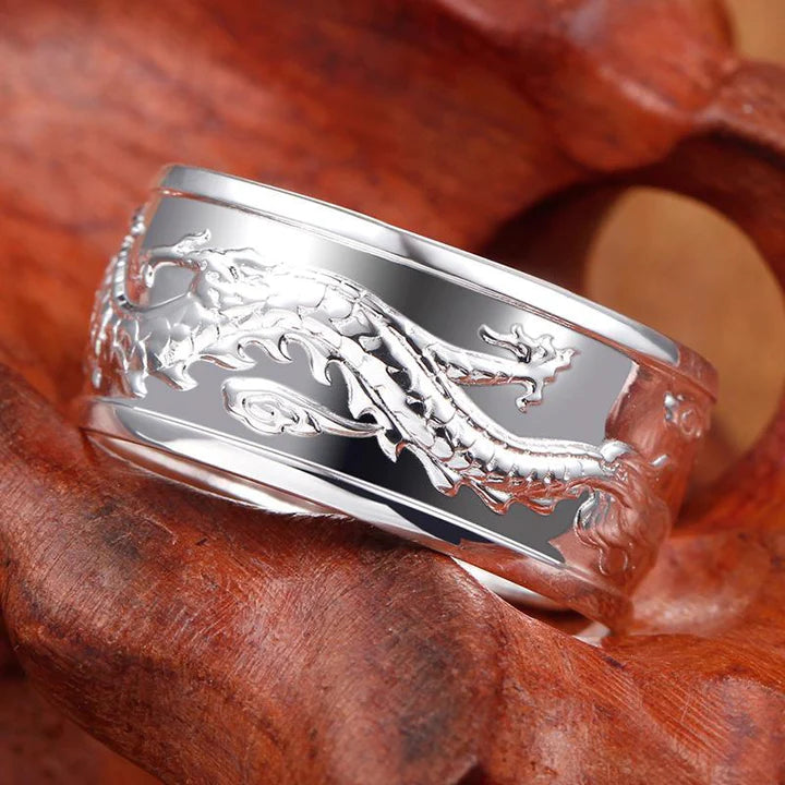 Bague en Argent - Mantra du Dragon "Chance et Richesse"