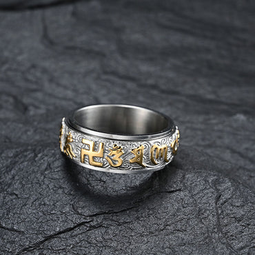 Bague à anneau tournant avec mantra Bouddhiste