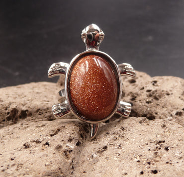 Bague tortue en Pierre de Soleil - Taille réglable