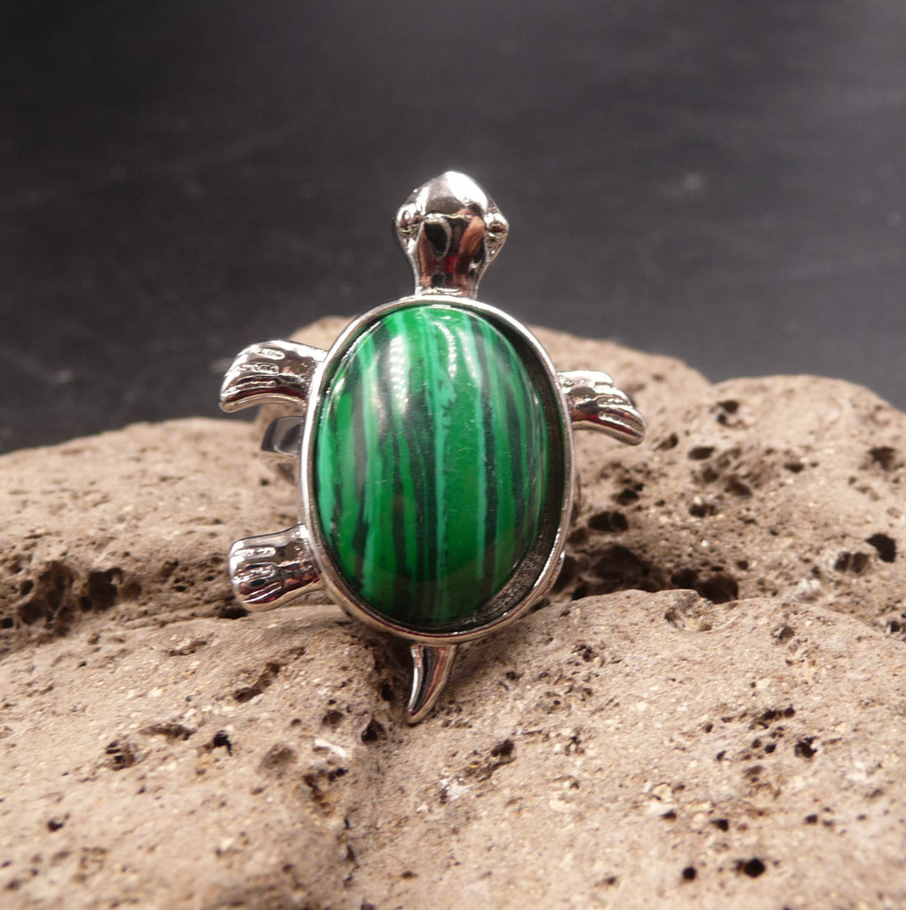 Bague tortue en Malachite du Zaïre - Taille réglable