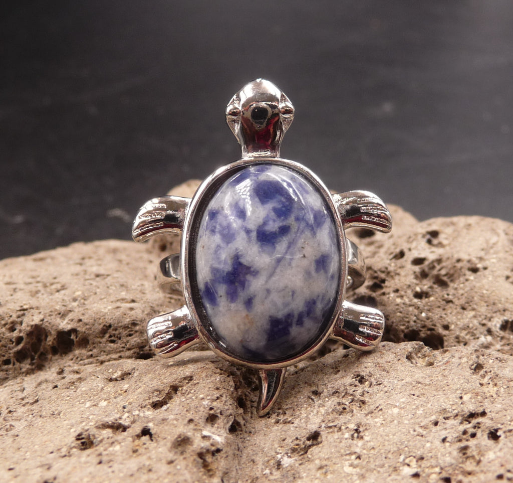 Bague tortue en Sodalite - Taille réglable