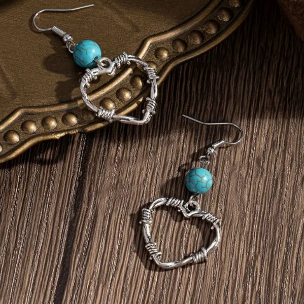 Boucles d'oreilles coeur "Anâgâ" en argent Tibétain et Howlite Turquoise