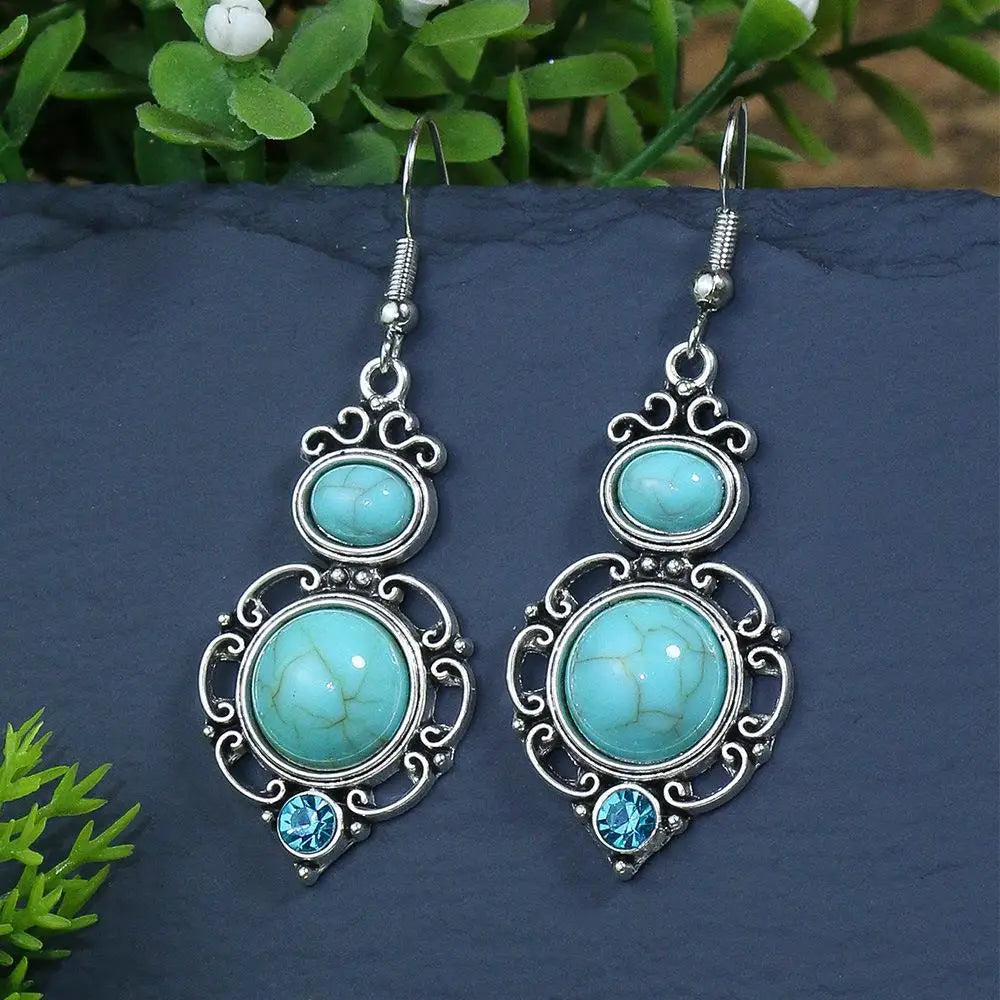 Boucles d'oreilles "Mudra" en argent Tibétain et Howlite Turquoise