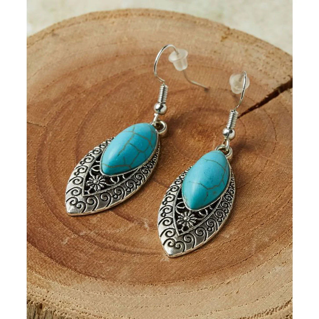 Boucles d'oreilles "Pârbatï" en argent Tibétain et Howlite Turquoise