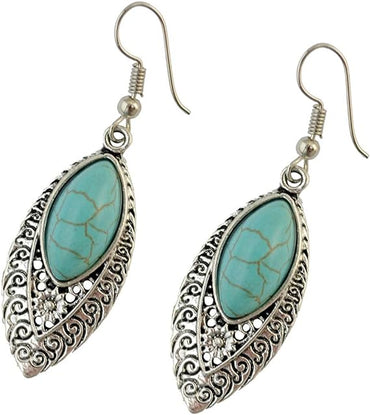 Boucles d'oreilles "Pârbatï" en argent Tibétain et Howlite Turquoise