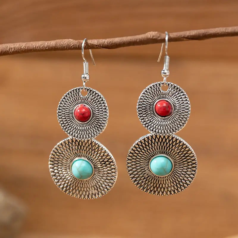 Boucles d'oreilles "Salaiyà Tharrâ" en argent Tibétain et Howlite Turquoise et Rouge
