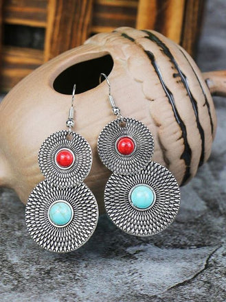 Boucles d'oreilles "Salaiyà Tharrâ" en argent Tibétain et Howlite Turquoise et Rouge
