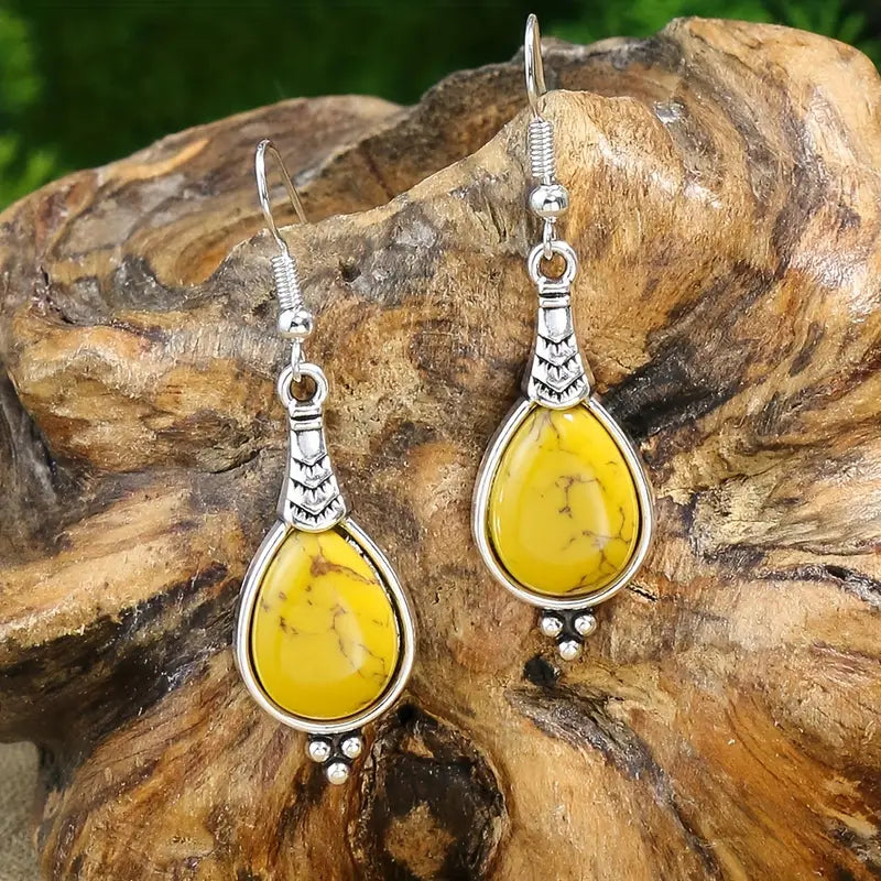 Boucles d'oreilles "Sitâ" en argent Tibétain et Jaspe Jaune