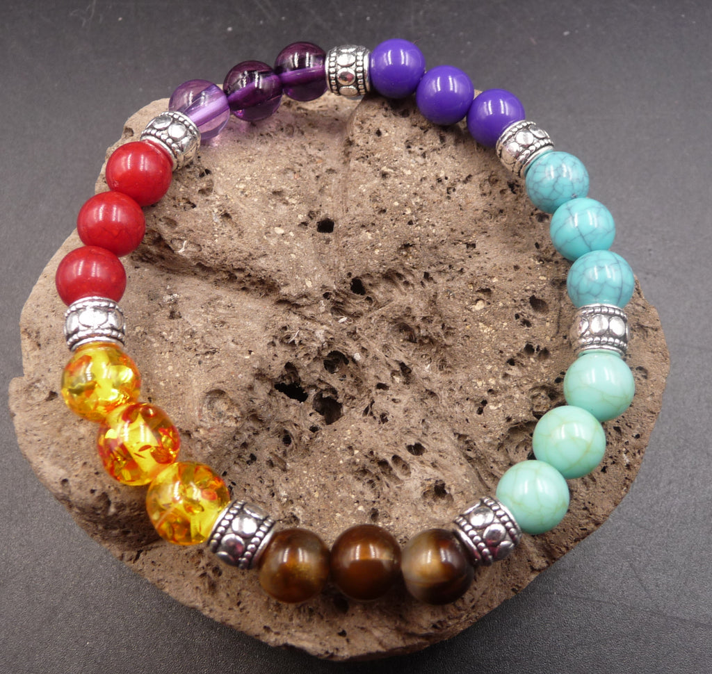 Bracelet 7 chakras "Sâta Chakras" en pierres semi-précieuses - Bien-Etre