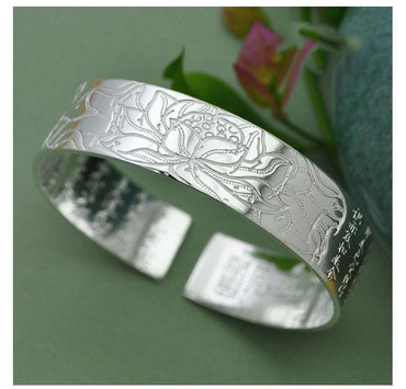 Bracelet Tibétain réglable Sutra du Lotus en Argent Ecritures de prières Mantras