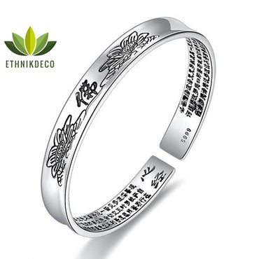 Bracelet en argent 999 Fleur de Lotus Spiritualité Bouddha Méditation Sutra