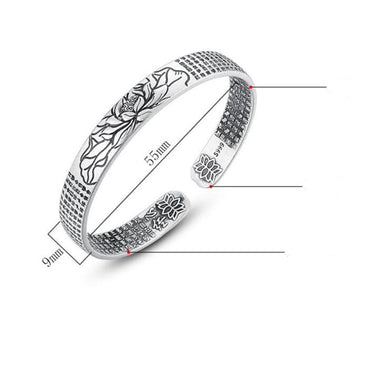Bracelet Tibétain en argent 999, fleur de lotus, spiritualité, sutra, méditation
