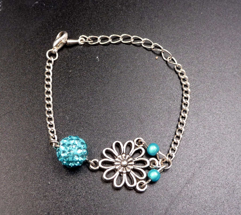 Bracelet breloque fleur et Strass