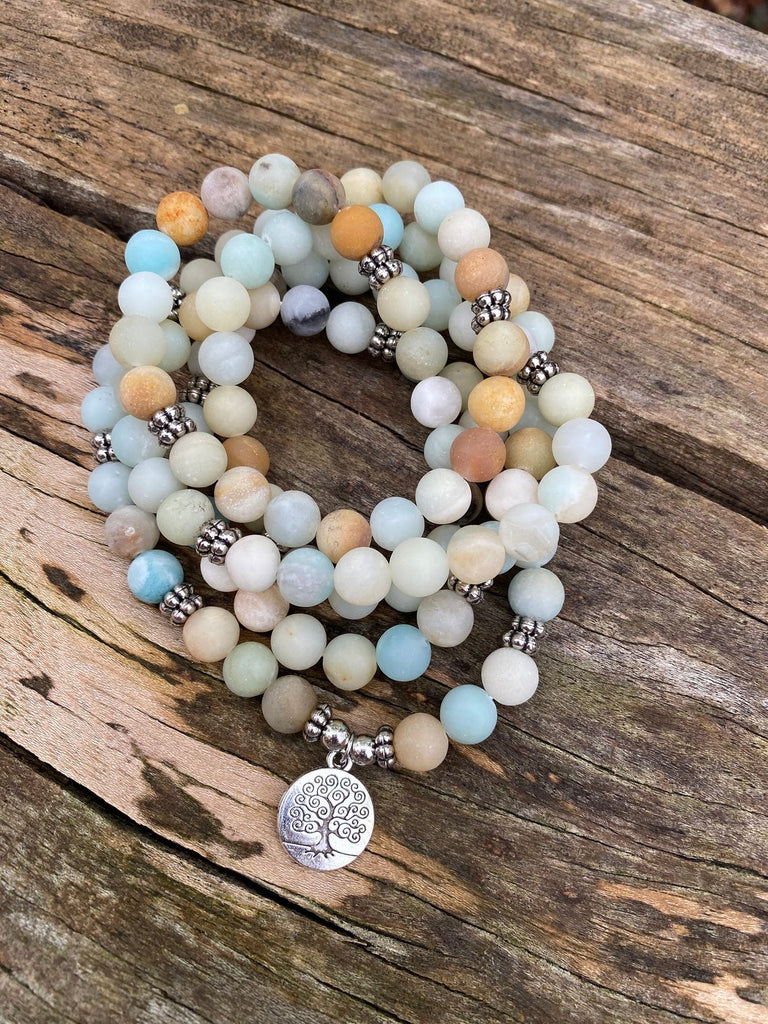 Bracelet Mala 108 perles en Amazonite - Symbole arbre de vie