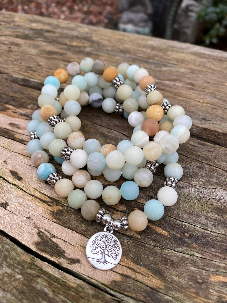 Bracelet Mala 108 perles en Amazonite - Symbole arbre de vie