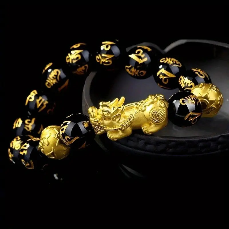 Bracelet Feng Shui Pixiu en Obsidienne Noire