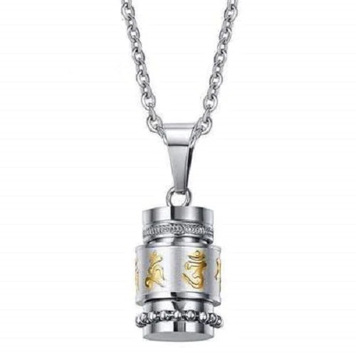 Collier Pendentif Moulin à Prières Tibétain mantra "Om Mani Padme Hum"