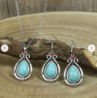 Parure boucles d'oreilles + collier "Âgo" en argent Tibétain et Howlite Turquoise