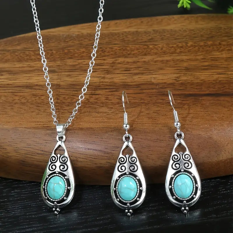 Parure boucles d'oreilles + collier "Latâkanä" en argent Tibétain et Howlite Turquoise