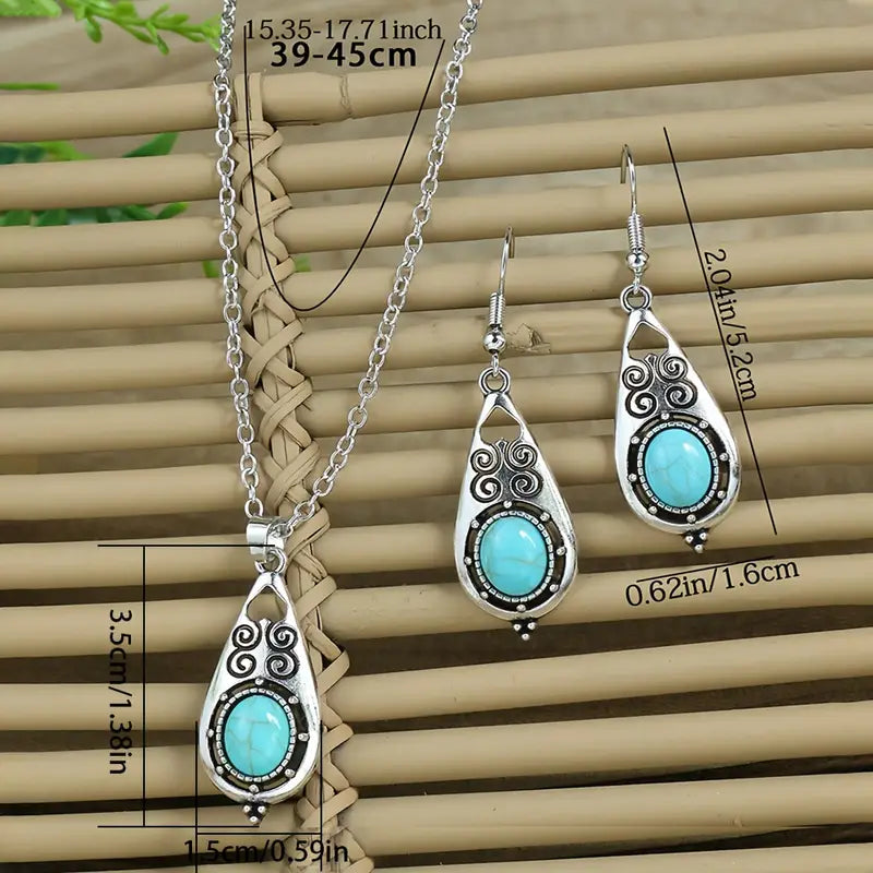 Parure boucles d'oreilles + collier "Latâkanä" en argent Tibétain et Howlite Turquoise