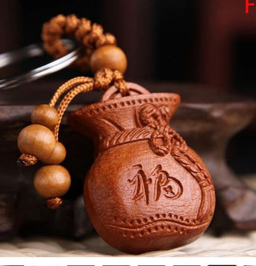 Porte clés Bourse de la Fortune Feng Shui Porte Bonheur en Bois de Pêcher