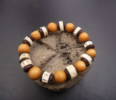 Bracelet surf en coco, bois et os de requin taille unique