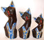 Lot de 3 statuettes famille chats bleus et chaton en bois Gunung Kawi