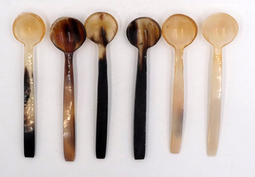 6 cuillères en corne de Zébu bio forme ronde 10 cm